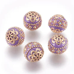 5Pcs Handmade Indonesia Beads Round with Metal Findings Spacer Beads for Necklaces Bracelets DIY Jewelry Making Accessories