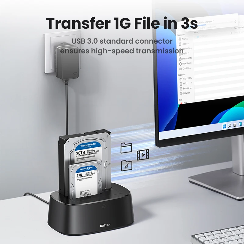 UGREEN-HDD 도킹 스테이션 sata-usb 3.0 어댑터 2.5 3.5 SSD 디스크 케이스 HDD 박스 도크, 하드 드라이브 인클로저 도킹 스테이션