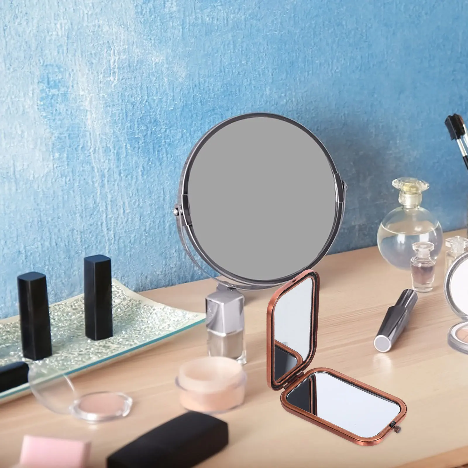 

1Pcs Compact Foldable Makeup Mirror Double Side Vintage Mini Pocket Mirror High Definition Surface Pink Travel Outdoor