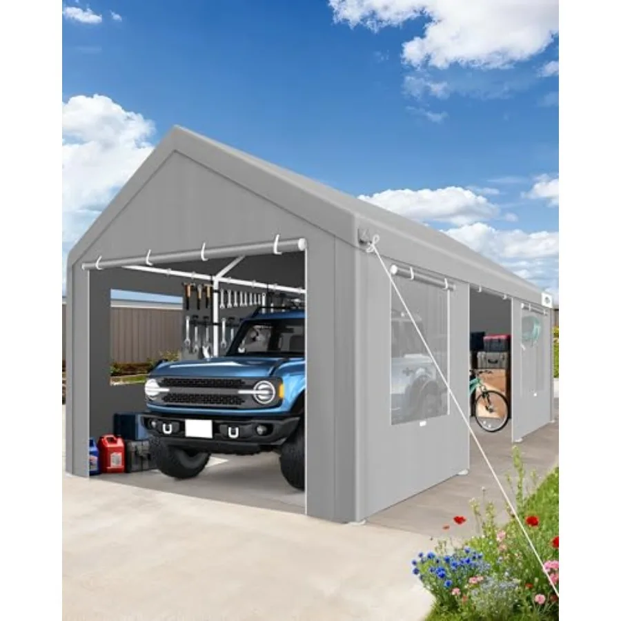 

Carport 12'x20' Heavy Duty Portable Garage, 2.0 Powder Coated Frame(Better Than Galvanized), WaterproofShelter RemovableSidewall