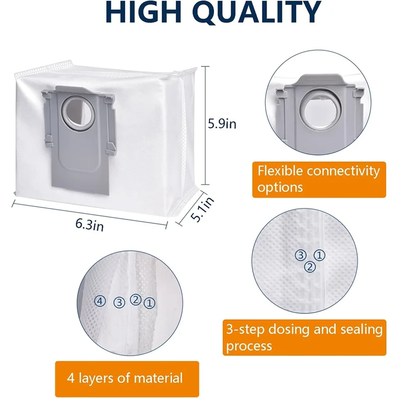 ABBK-15 Pcs Dust Bags For Roborock S8+/ S8 Pro Ultra / S7 Maxv Ultra / S7 Pro Ultra / Q7+ / Q7 Max+ / Q5+ Vacuum Cleaner Bags