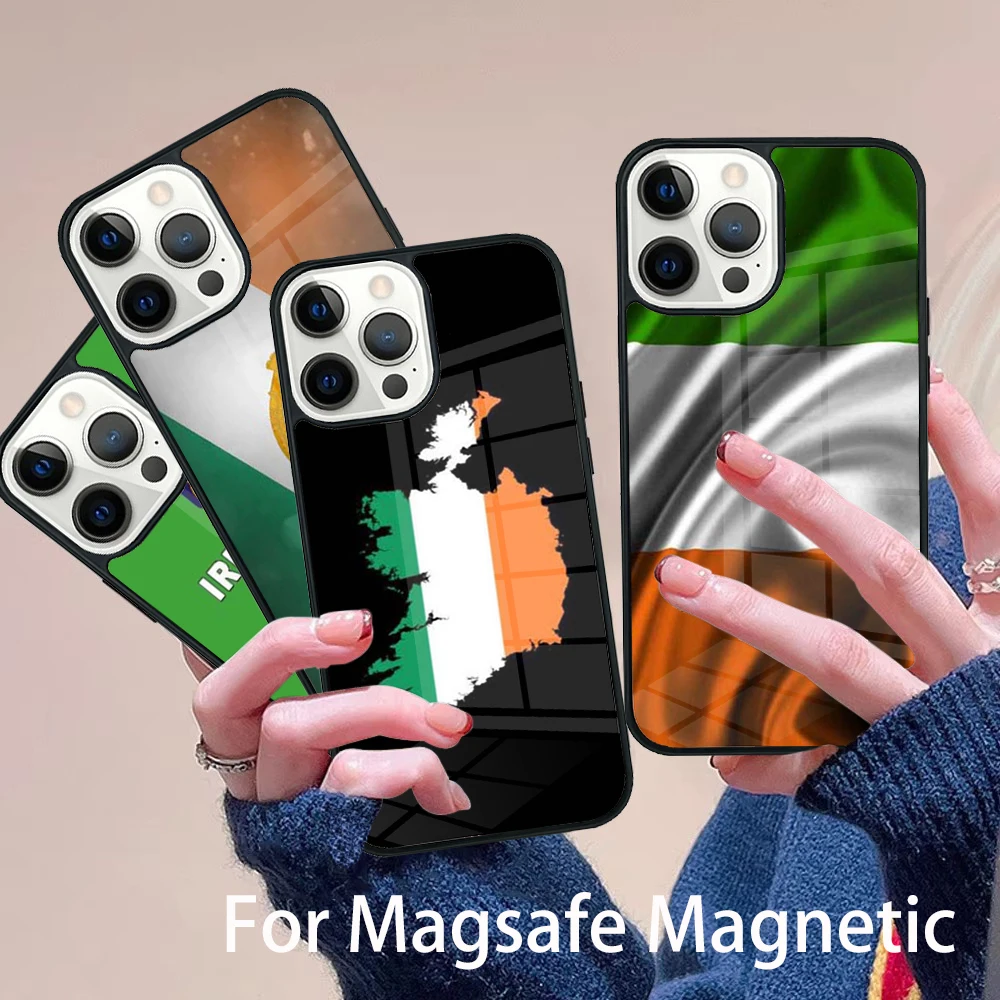 

Irish Passport Ireland Flag Phone Case Magesafe Magnetic Wireless Charge Cover For IPhone 16 11 12 13 14 15 Pro Max Plus Mini