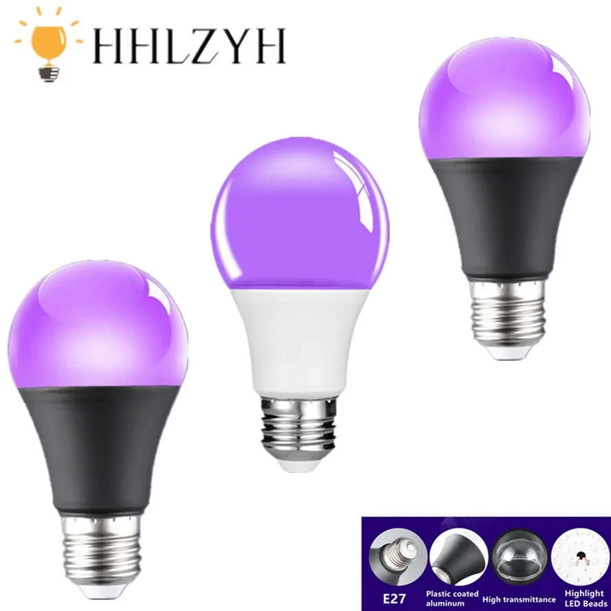 12W UV Purple LED Light Bulb AC 85-265V PurpleTransparent Cover Hotel Party Ghost House Fluorescent Atmosphere Decoration Light