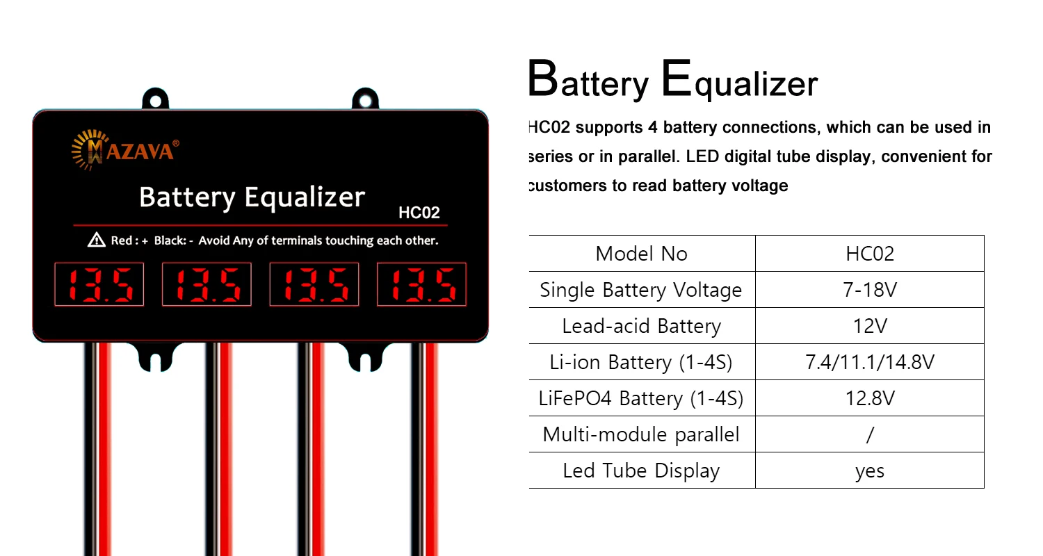 MAZAVA HC01 HC02 Battery Equalizer For 2x12V 4X12V Batteries Voltage balancer 2S 4S Active Lead Acid Battery Controller