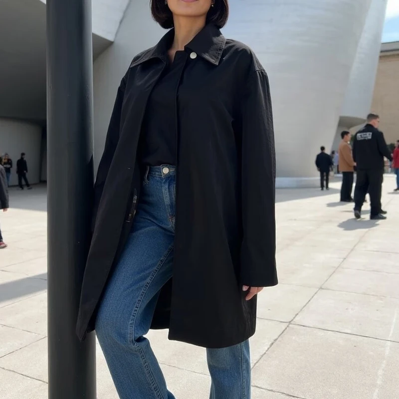

HXAO Fashion Woman 2024 Windbreak Women's Jacket Windbreaker Outdoor Coats Black Long Female Windbreaker Trench Coat