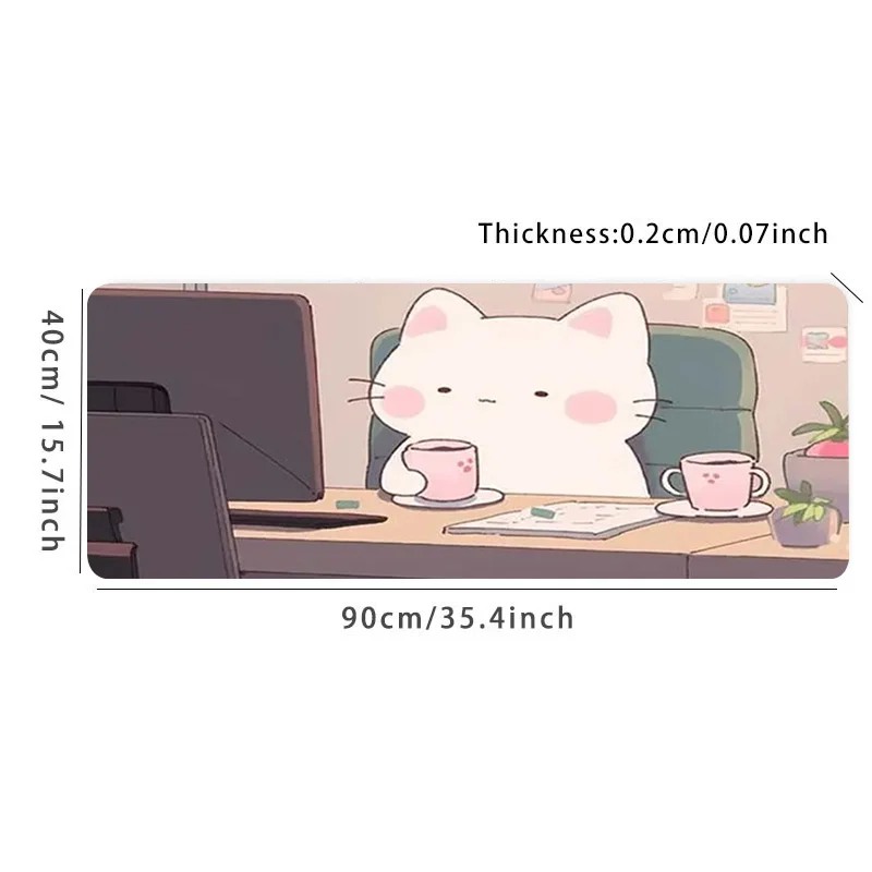 Creative Design Cute White Cat Pattern Mouse Pad Natural Rubber Non-Slip Desk Mat Suitable for Home Office Gift for Friend