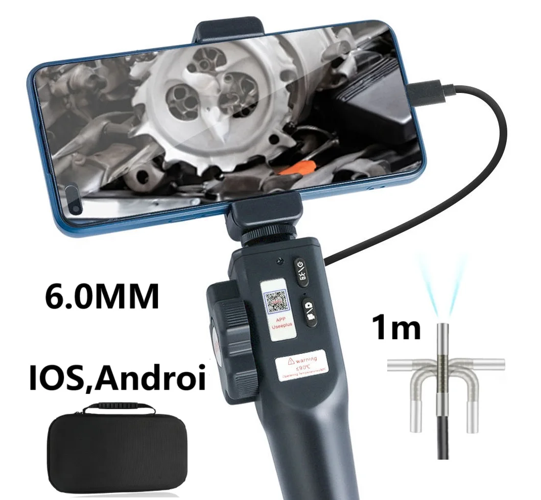 

6.0mm Two-Way Endoscope, Articulating Industrial Borescope Snake Camera with Light, Waterproof for Automotive, Aircraft