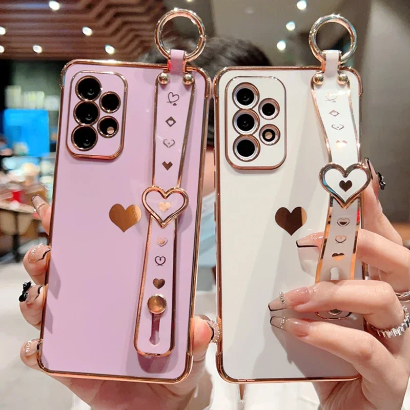 Love Heart Wristband Case For Samsung Galaxy A54 A14 A34 A53 A52 A13 A33 A23 A12 A24 S24 S23 S22 S21 Plus Ultra S20 FE Cover