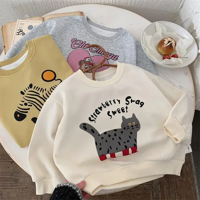 BELLBELL Kids Boys Pullovers Autumn 2-8Yrs Baby Boys Cartoon Animal Printed Long Sleeves Versatile Soft Children Boys Sweatshirt