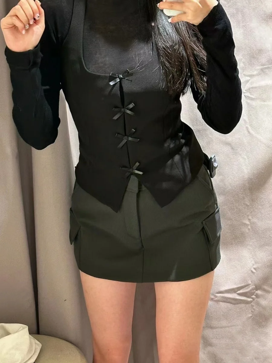 

Spring Summer New Arrival Women's Sweet Sle ort Sve Vest Top Netie Knot Design Slim Fit Polyester Fiber