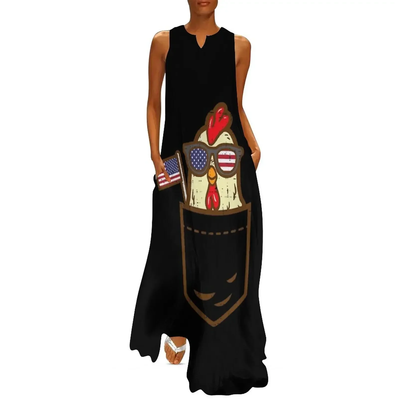 

Chicken Pocket Farm American Flag USA 4th Of July Long Dress Woman fashion summer dress korean women Aesthetic clothing Dress