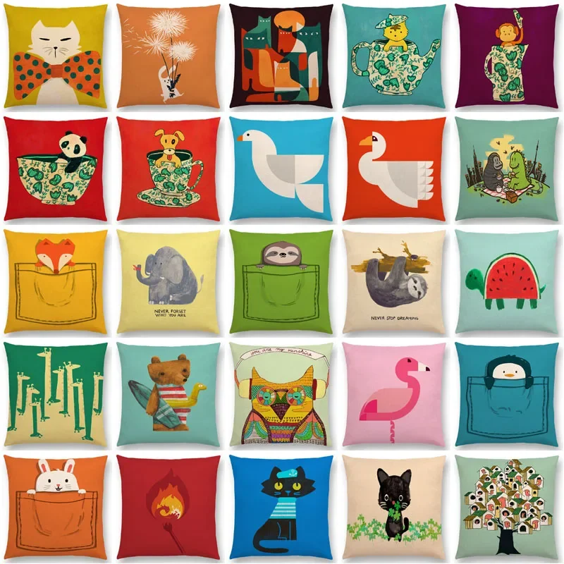 

New Arrivals Cartoon Animals Cushion Cover Cat Flamingo Penguin Rabbit Pillow Case