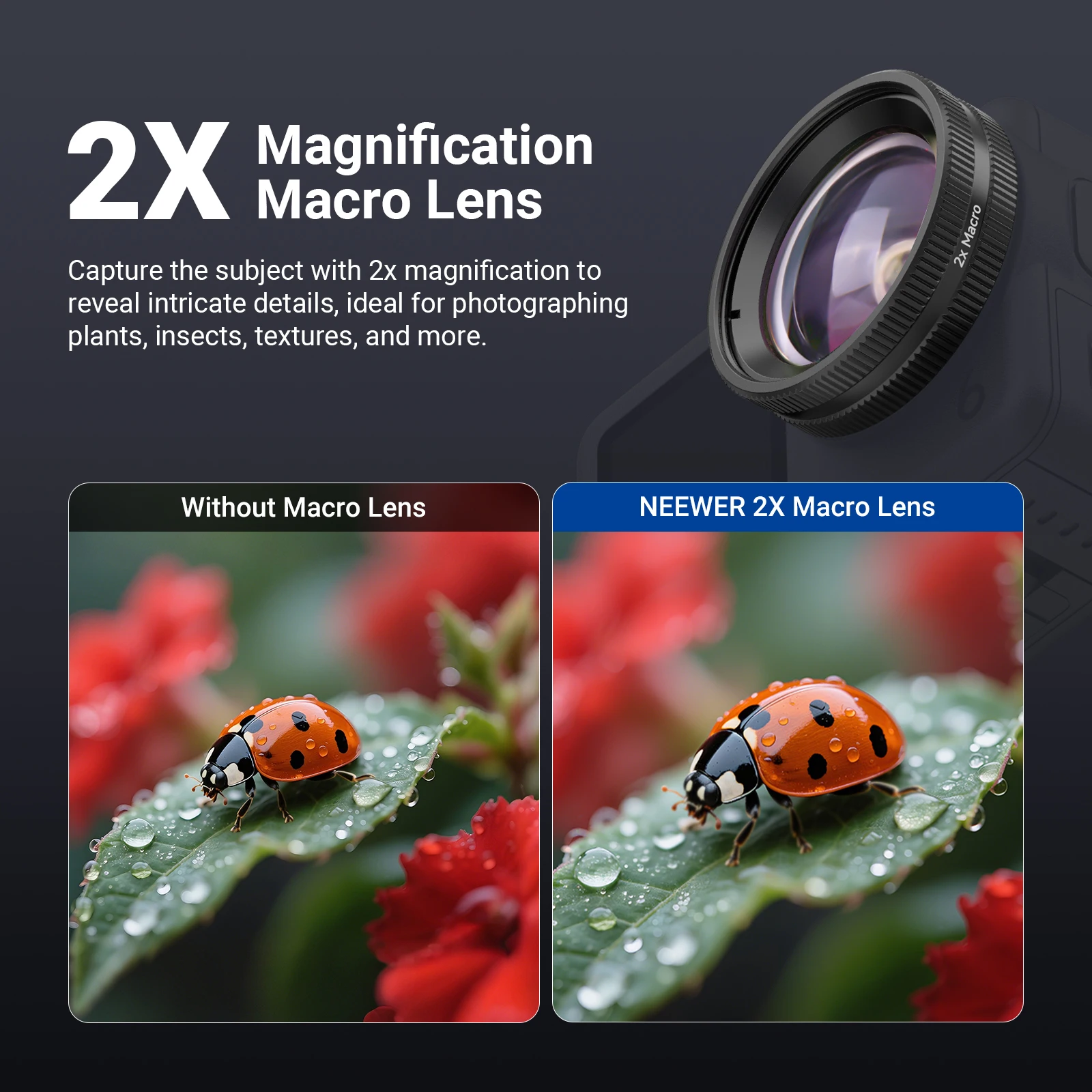 Obiektyw makro NEEWER kompatybilny z DJI Osmo Action 6, akcesoria do fotografii makro z kamerą sportową z 2-krotnym powiększeniem — zdjęcie produktu 4