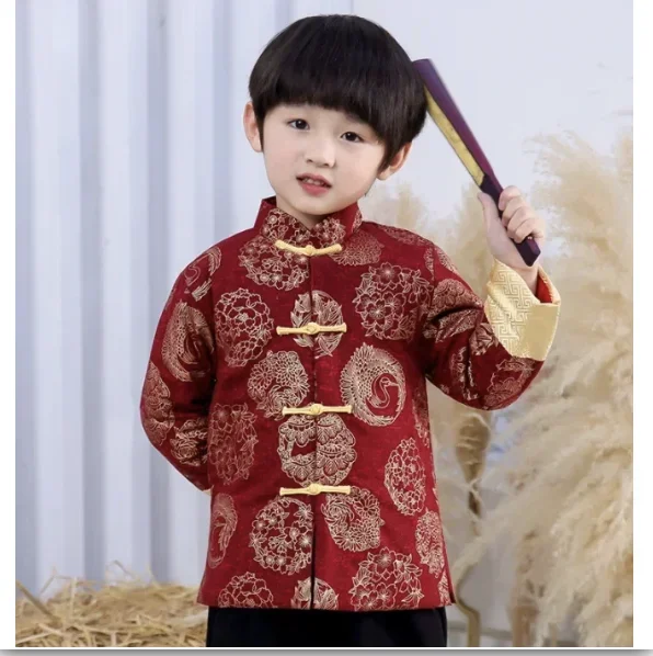 Conjunto de jaqueta e calças Tang infantil, roupa tradicional chinesa para meninos, casaco acolchoado para crianças, festival da primavera, 5 cores, inverno