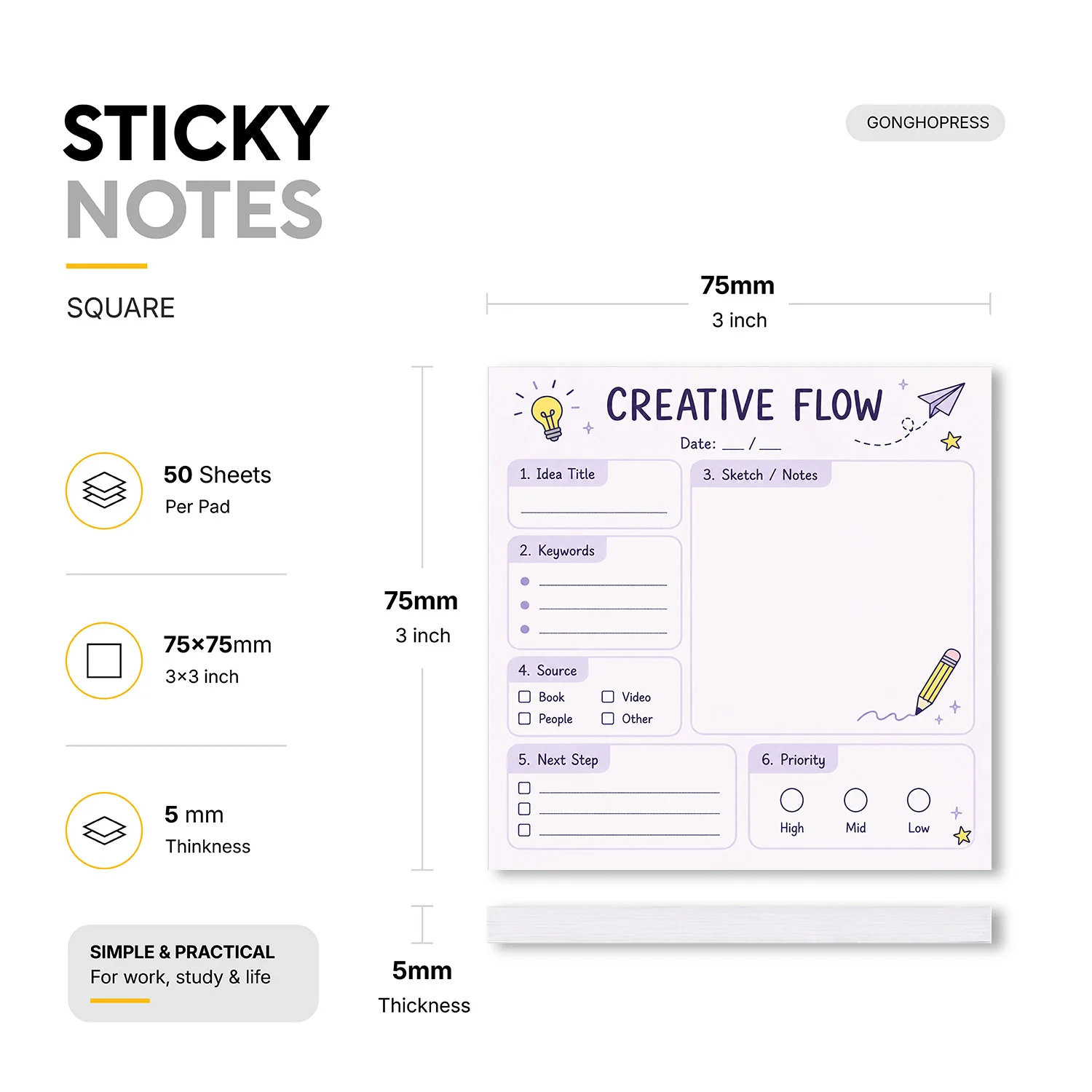 2pcs Creative Flow Sticky Notes Set, Idea Planner Brainstorming Self Stick Memo Pads, 200 Sheets Total, Project Planning & Mind