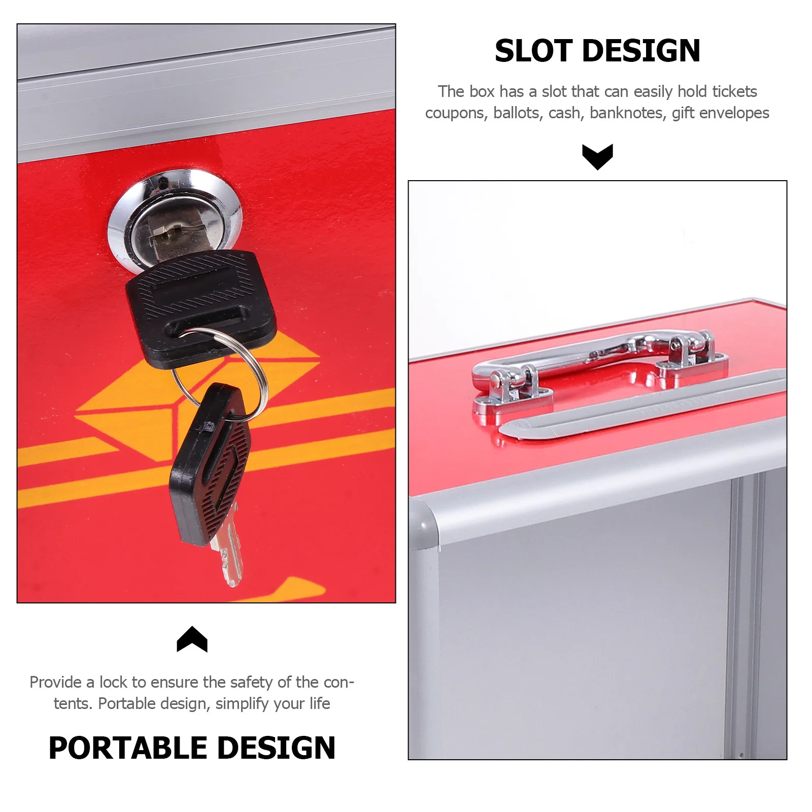1 szt. Czerwona Przenośna Skrzynia Wyborcza z Aluminiowymi Krawędziami Praktyczna Wielofunkcyjna Jasna Świąteczna Skrzynia na Głosy Skrzynia do Zbierania Głosów