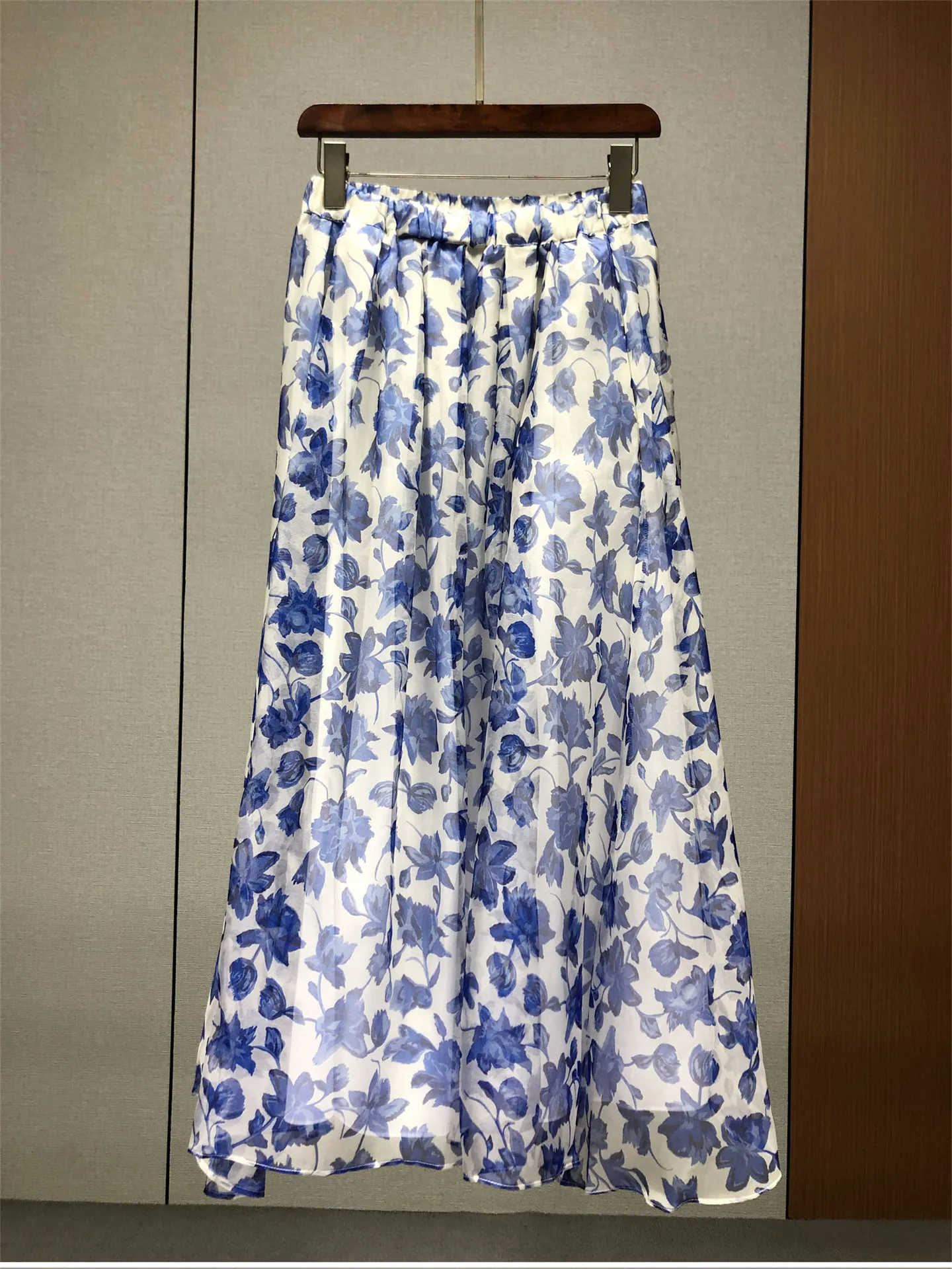 2026 New Silk Pleated Print Half-Dress for Women - European Style - Summer New Design - Versatile A-Line Long Dress