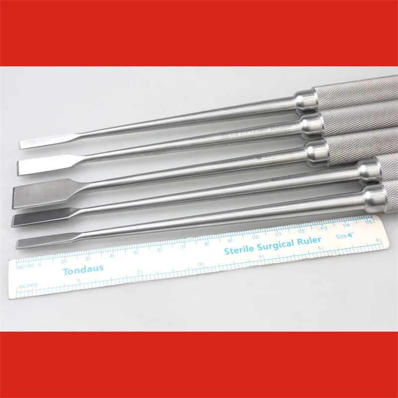 

Медицинское долото с накаткой, плоский изогнутый костный нож, круглая ручка, односторонний нож для остеотомии с двусторонним краем, ортотоп для маленьких животных