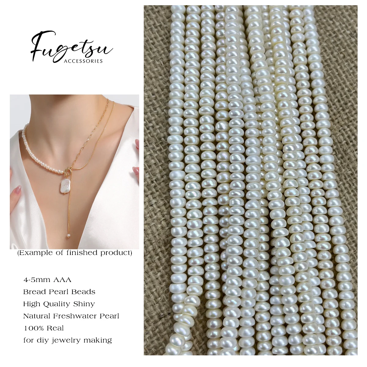 4-5mm AAA Natural Freshwater Pearl Bread White Beads Charms for DIY Women Men Necklace Jewelry Making Accessories