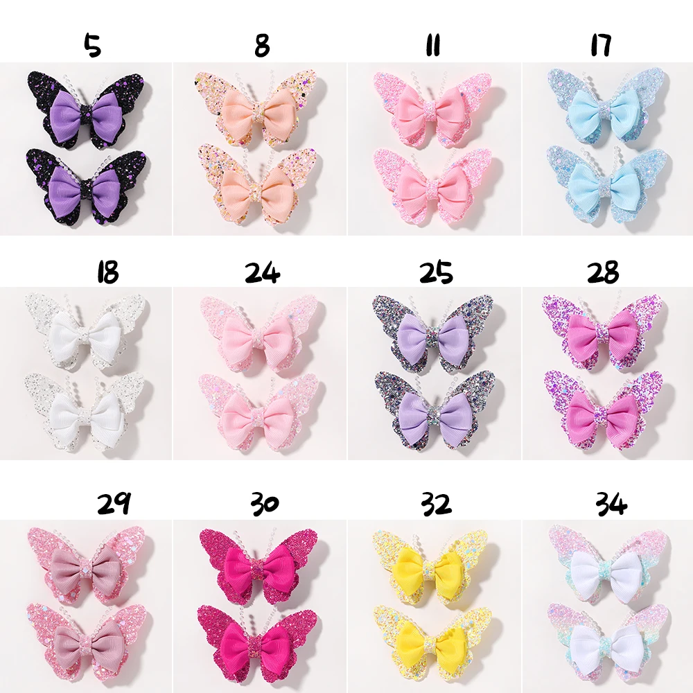 2 Buah Jepit Rambut Kupu-kupu Glitter untuk Anak Perempuan Jepit Rambut Payet Pelangi Mode Jepit Rambut Lucu Anak Hadiah Aksesori Rambut Anak
