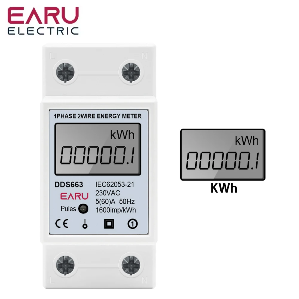 

AC 220V 230V 60A 50Hz LCD Digital Display Single Phase Electric Energy Meter KWH AC Digital Watt-Hour Meter Test Meters Din Rail