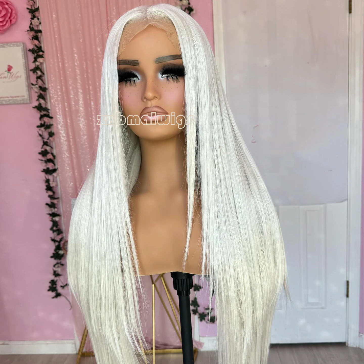 ZXBMALWIGS Straight Blonde Platinum 60 Synthetic Hair Lace Front Wigs for Women  High Temperature Fiber Lace Wigs Daily Cosplay