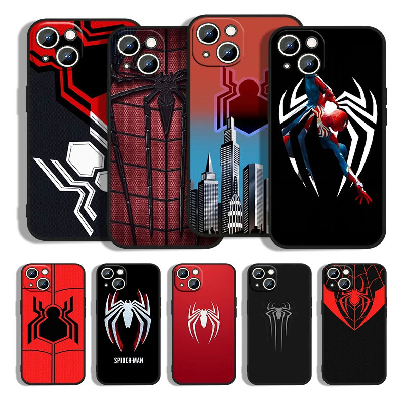 Marvel Spider-Man Logo Phone Case For Apple iPhone 14 13 12 11 XS XR X 8 7 6 6S 5 5S SE Pro Max Plus mini Black Cover