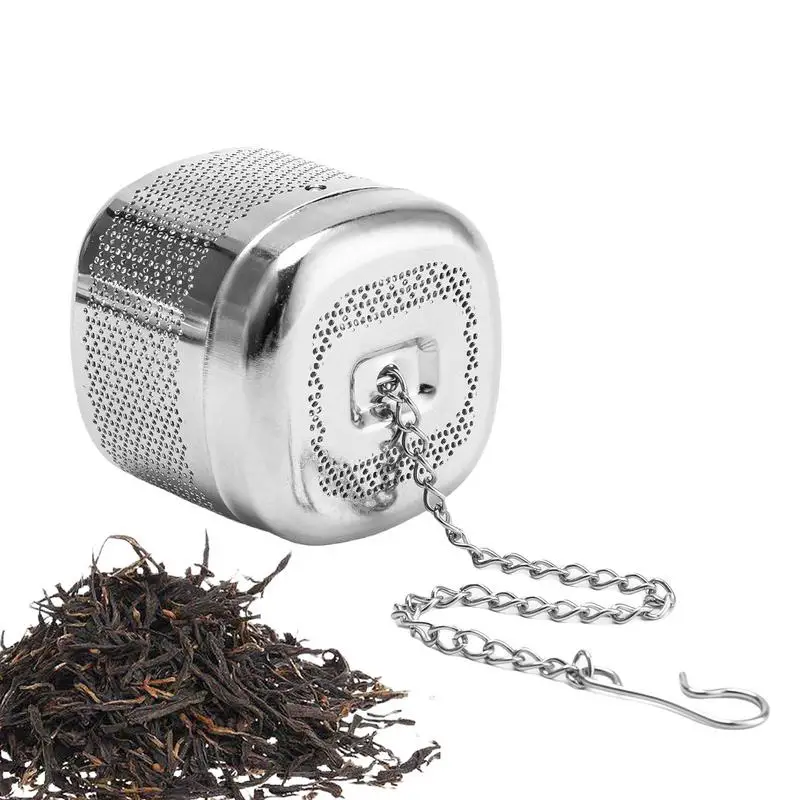 Infusor de té con forma cuadrada, filtro de té, infusores de té de malla fina para té suelto, diseño de cadena retráctil, coladores de té sueltos