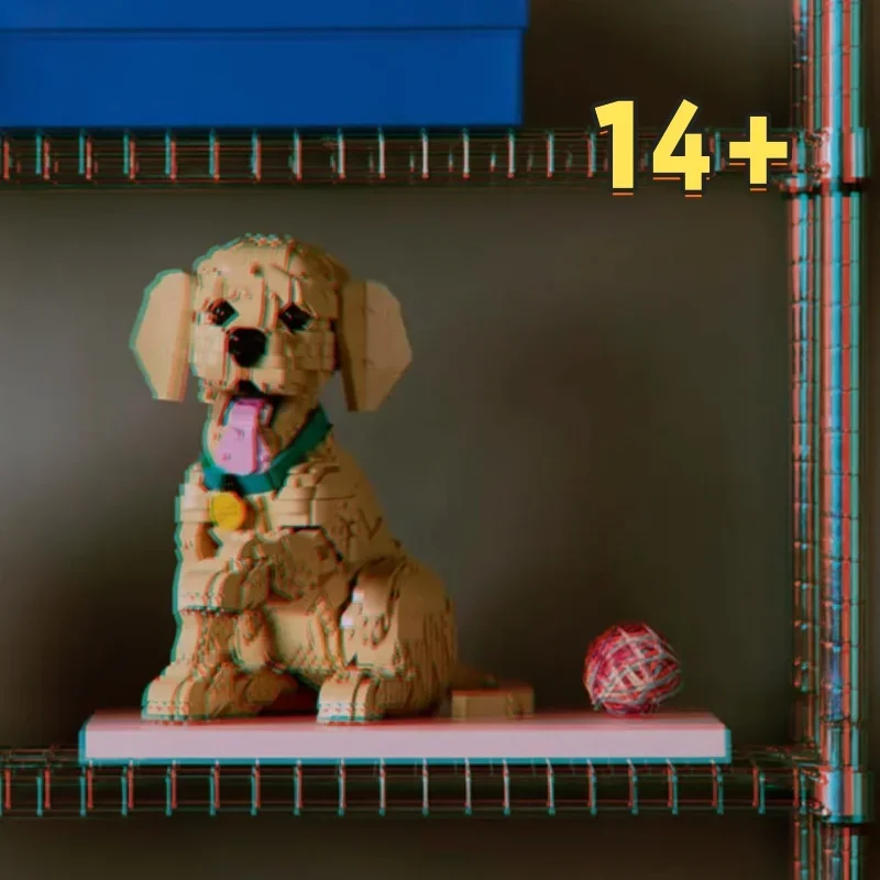 In Stock 2102pcs Golden Retriever Puppy Pet Model Bricks Cute Dog Building Blocks Display Holiday Gift Toy For Dog Lovers