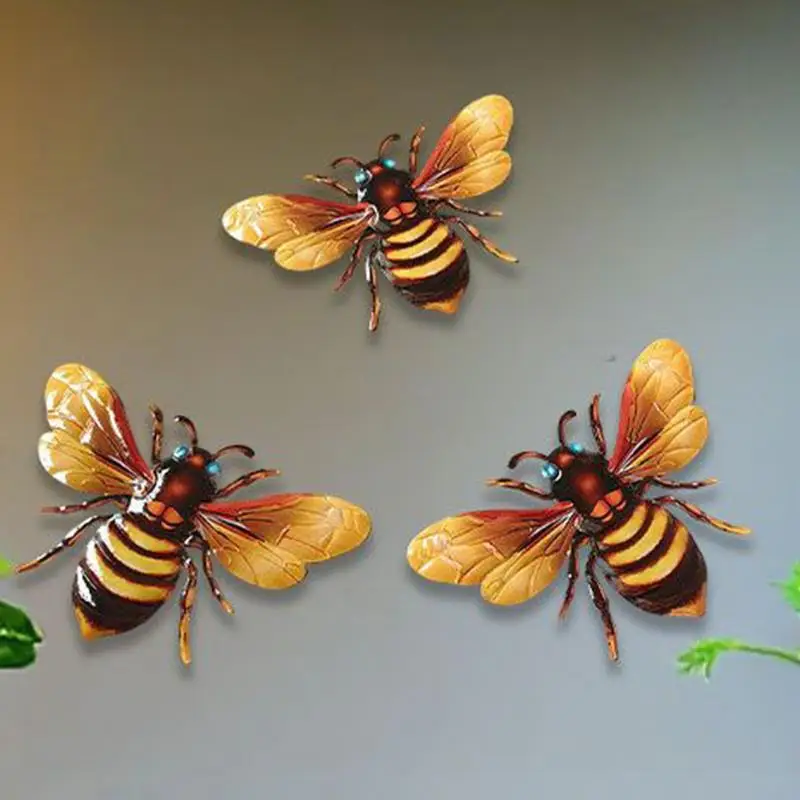 3pcs Metal Bee Wall Decor Exterior Decorations Weather-Resistant Rust-Proof Sculptures For Bathroom Kitchen Living room Home