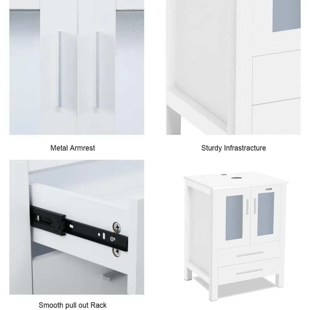 Mirror Cabinets, 60" Bathroom Vanity Sink Combo White W/Side Cabinet Modern Set Pedestal Stand Wood, Mirror Cabinets