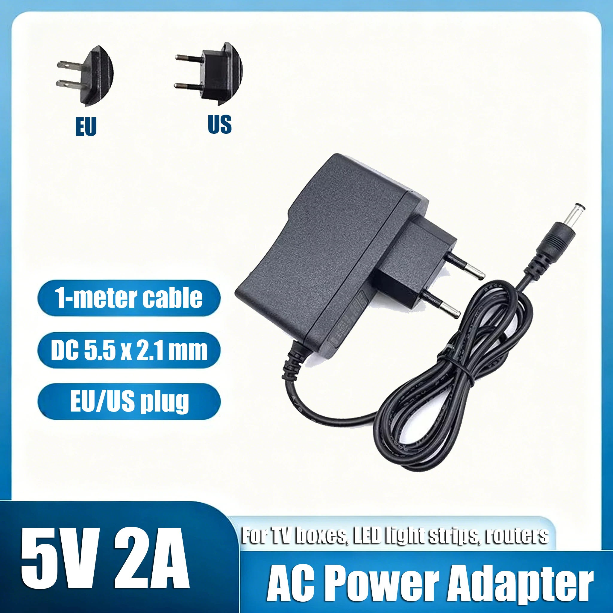 10W 5V 2A Power Supply AC 100V-240V Adapter US EU Plug For T95 H96 Max X96 Tanix Android TV Box Monitor Router LED Lights