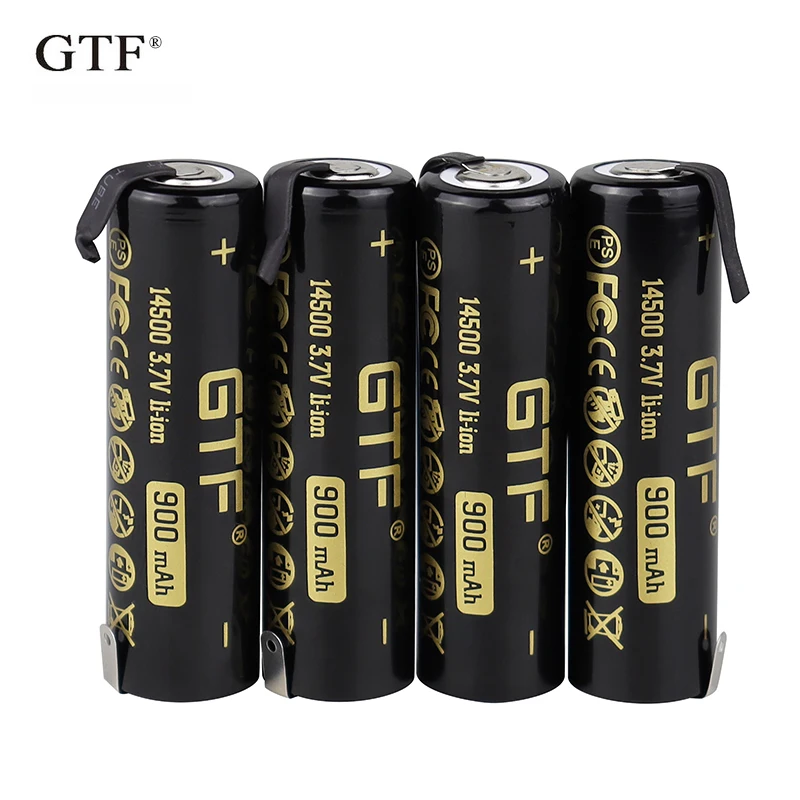 

GTF 3.7V 900mAh 14500 with tab real capacity Li-Ion Rechargeable Battery for flashlight/remote control/toy point head 14500