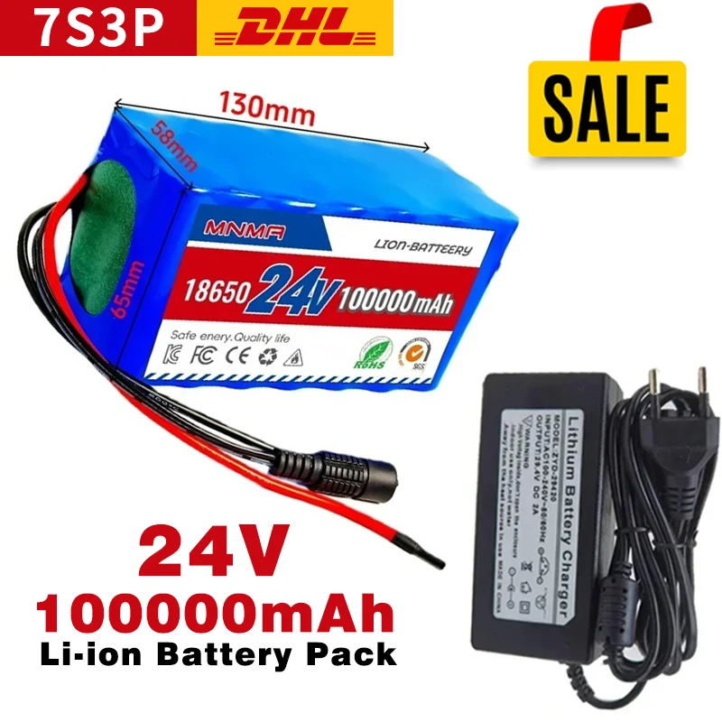 

Литий-ионный аккумулятор 24В 100Ач 7S3P 29.4В 100000мАч для велосипедов, инвалидных колясок, мопедов / Литий-ионный аккумулятор с зарядным устройством 2А