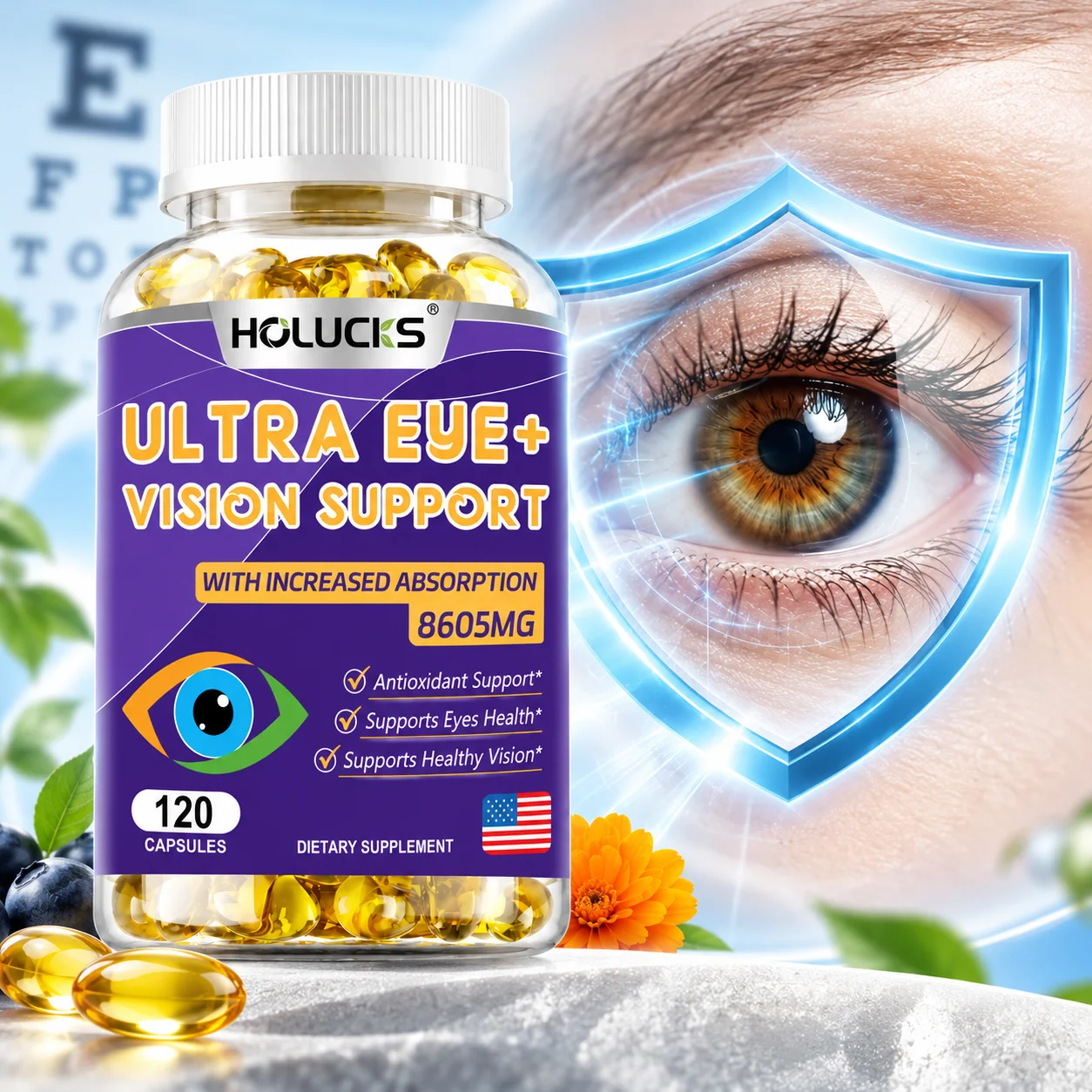 Lutein Bilberry Eye Vitamin Capsules, Support Antioxidant, Retina & Eye Health, Relieve Eye Fatigue from Long Screen Time