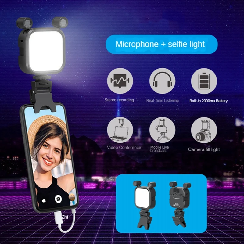 Mini Clip-On Mobile Phone Fill Light LED Light Selfie Live Video Light RGB 2500K-9000K With Microphone Fill Lamp