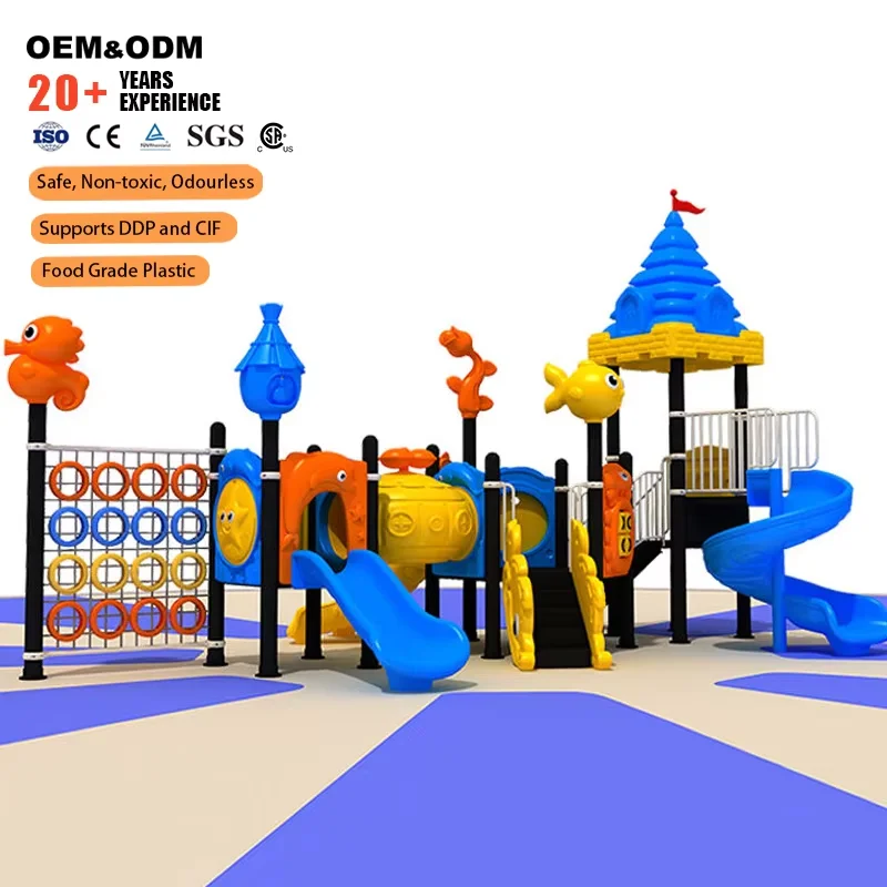 Customized Color Slide Large Outdoor Playground Plastic Slides With Climbing Wall Games For Children Amusement Park Playhouse