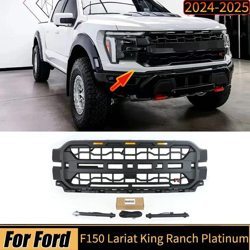 Racing Grills for Ford F150 2024 2025 Lariat King/Ranch/Platinum Front Hood Grille Bumper Upper Guard Protector Cover Auto Parts