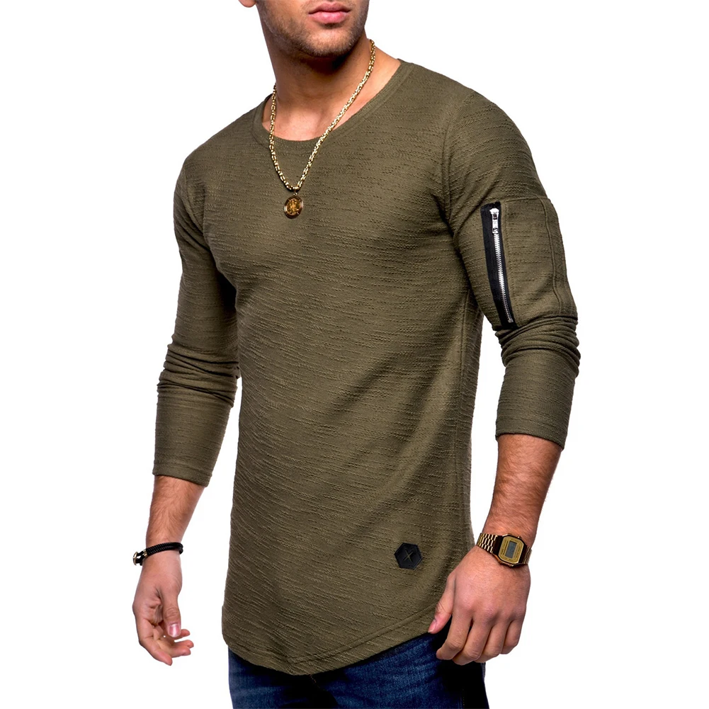 Męski prosty t-shirt z długim rękawem Slim Fit Muscle Activewear sweter z solidny kolor koszule na zamek