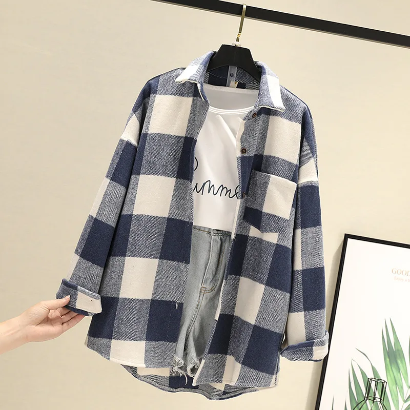 Womens Plaid Jacket Long Sleeve Lapel Button-Down Shirts Wool Blend Shacket Coat Casual Tops Outwear with Pocket