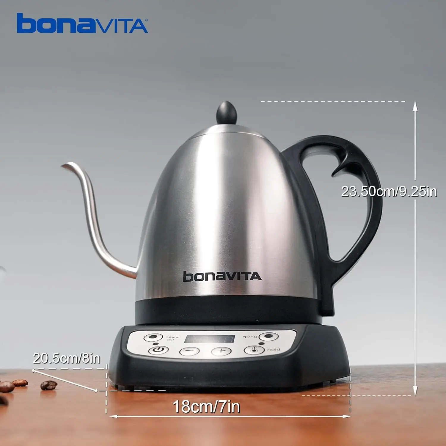 1L Digital Variable Temperature Gooseneck Electric Kettle for Coffee Brew and Tea Precise Pour Control, 6 Preset Temps, Café or