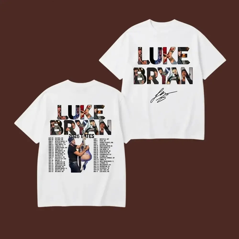 Luke Bryan 2026 Tour T‑Shirt Unisex Country Music Fan Tee Double‑sided Print O‑Neck Short Sleeve Casual Tops Music Fans Souvenir