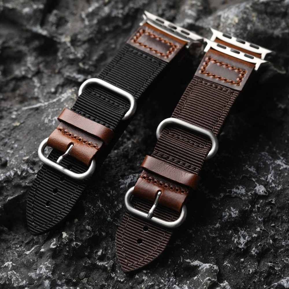 Canvas For Leather Strap For Apple Watch iwach Ultra 49MM 45MM 44MM 42MM Thickened Soft Men's Nylon Bracelet Vintage Style