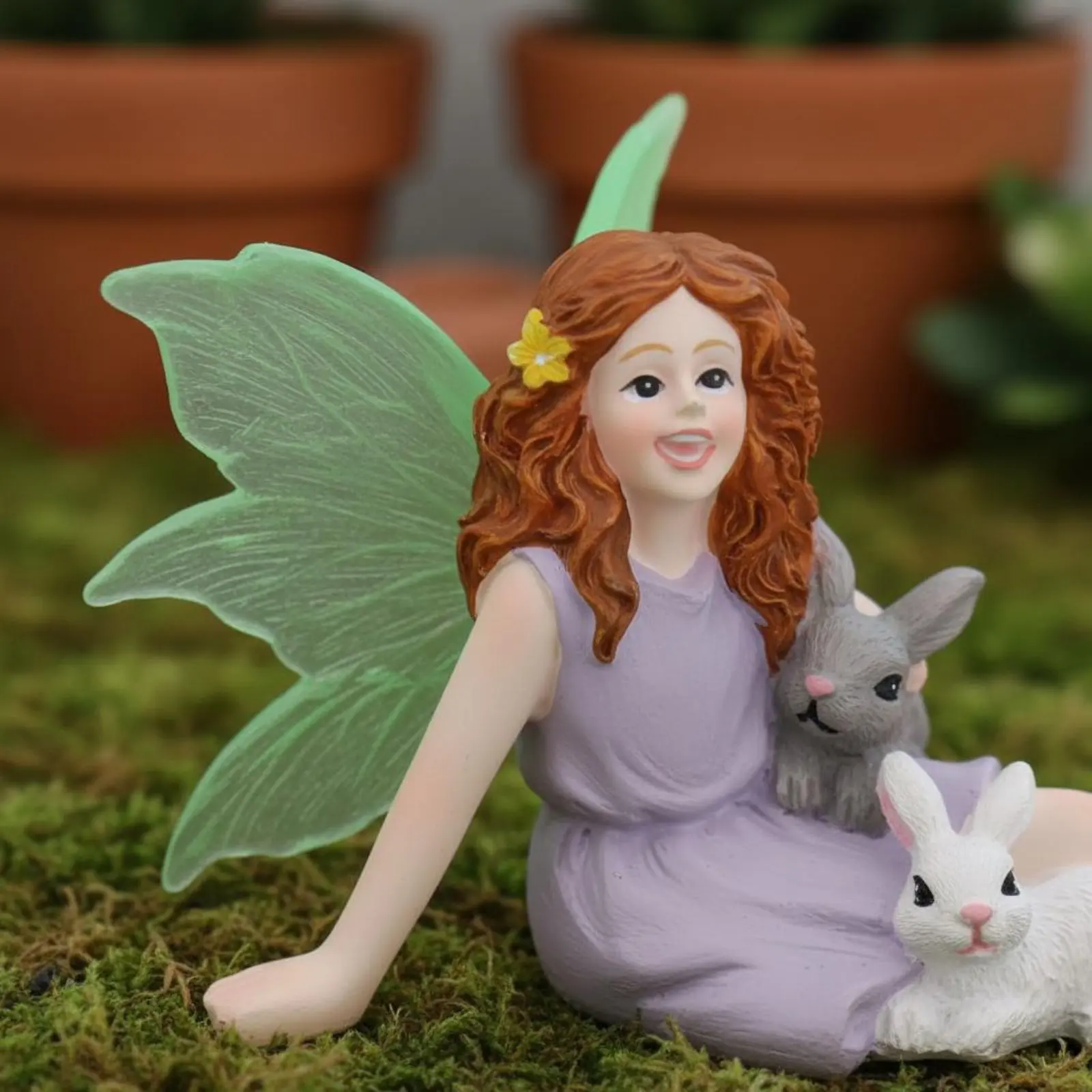 

Girl and Rabbit Figurine Fantasy Design Fairy Garden Figurine Resin Bunny Statue Cute Dollhouse Accessory Outdoor Safe