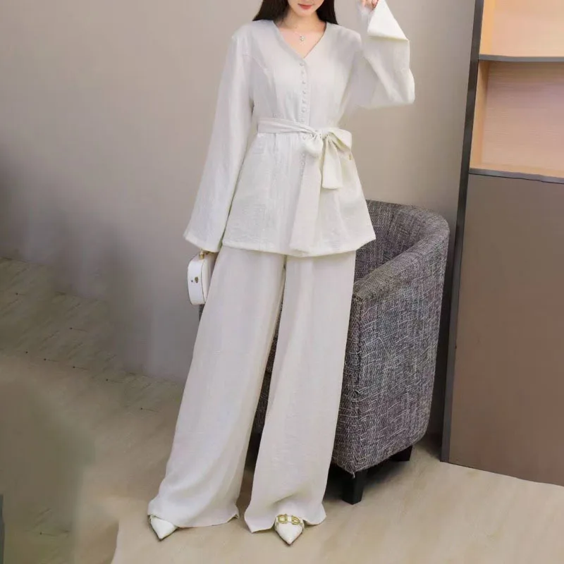 KWTX المرأة 2 قطعة بدل رجالي مجموعة SS25 عادية واحدة الصدر السترة عالية الخصر بنطال ذو قصة أرجل واسعة مربوط الخامس الرقبة الصلبة أنيقة #3