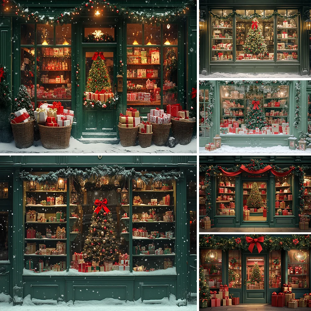 

Winter Xmas Store Backdrops Kids Family Photography Child Adult Photocall Christmas Trees Snowy Country Cottage Backgrounds