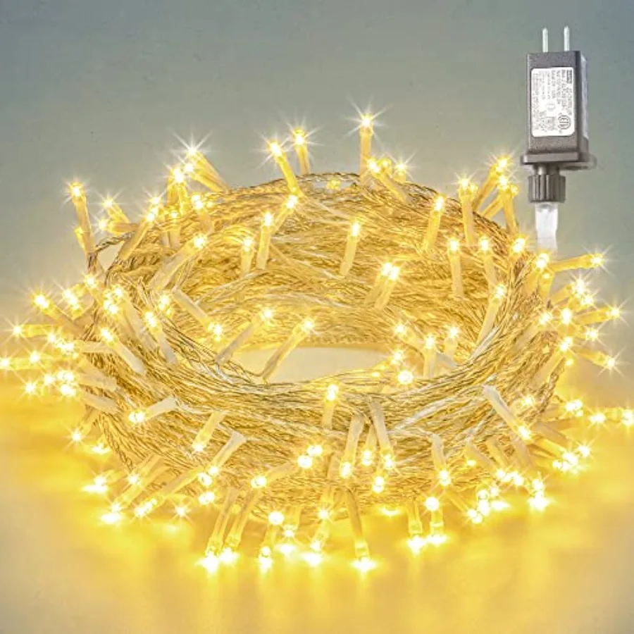 

Warm White Christmas Lights, 33ft 100LED String Lights, Twinkle Lights Plug in with 8 Modes, Indoor Outdoor for Holiday, Weddin