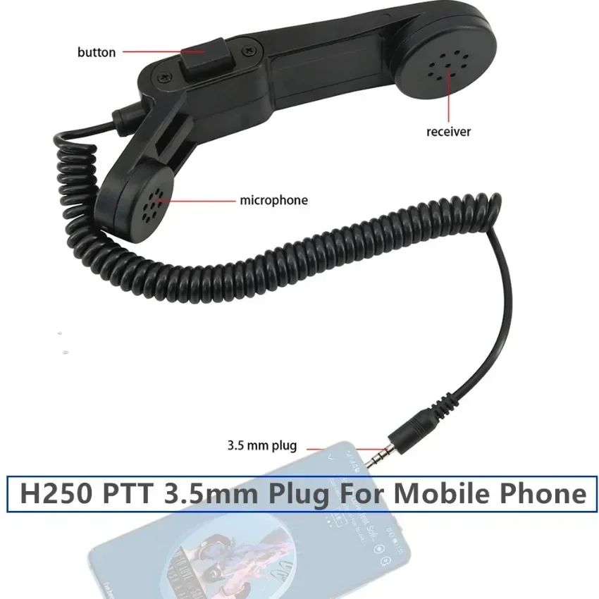 

Tactical Adapter H-250 PTT Handheld Mic Spring Coil Design PTT Compatible with Mobile Phone Plug Microphone Element 3.5mm Jack