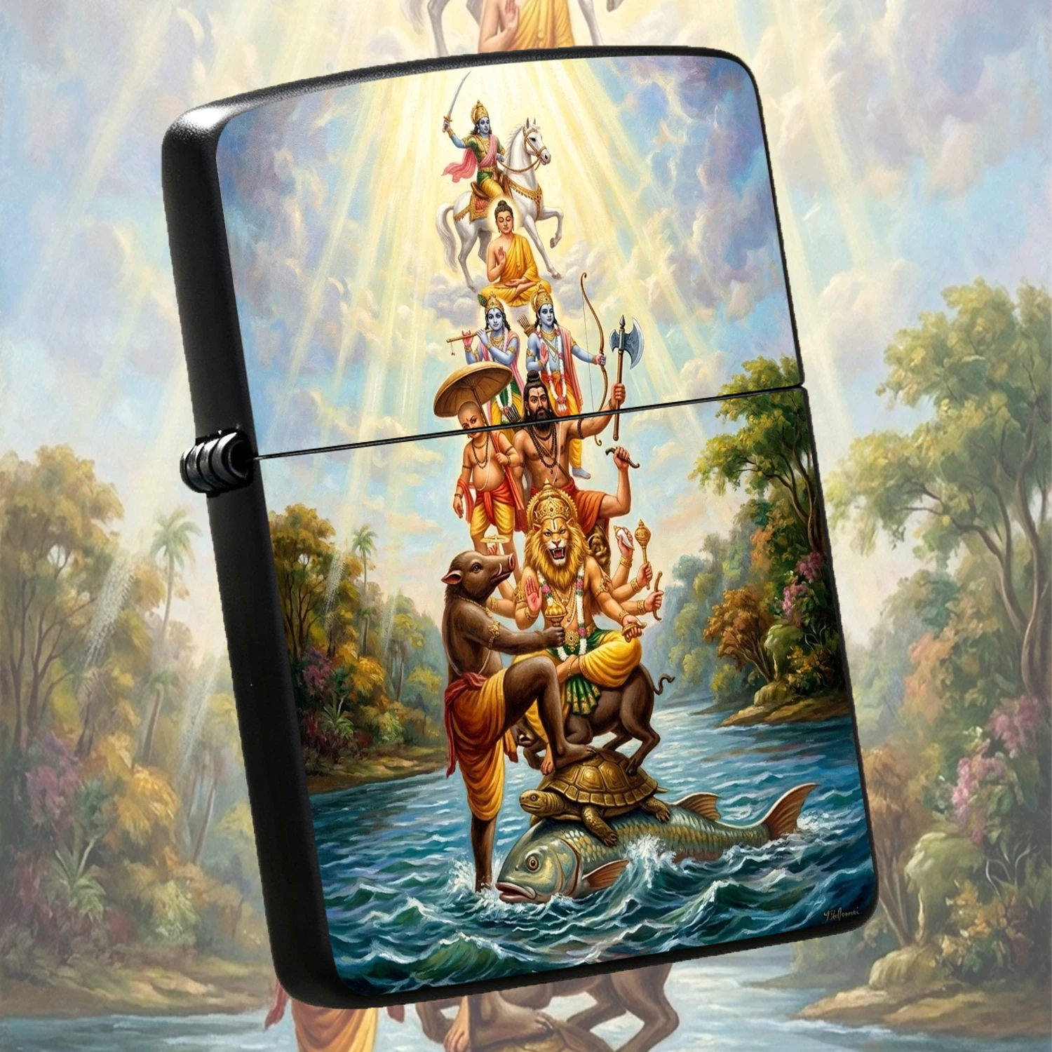 Vishnu Ten Avatars Themed Lighter, Hindu Sacred Faith Art Painted Decor, Portable Practical Ignition Tool For Daily Use, Outdoor Activities, Ritual Scenes, Exquisite Cultural And Thoughtful Themed Gift For Festival Gifting 152157 A Humorous