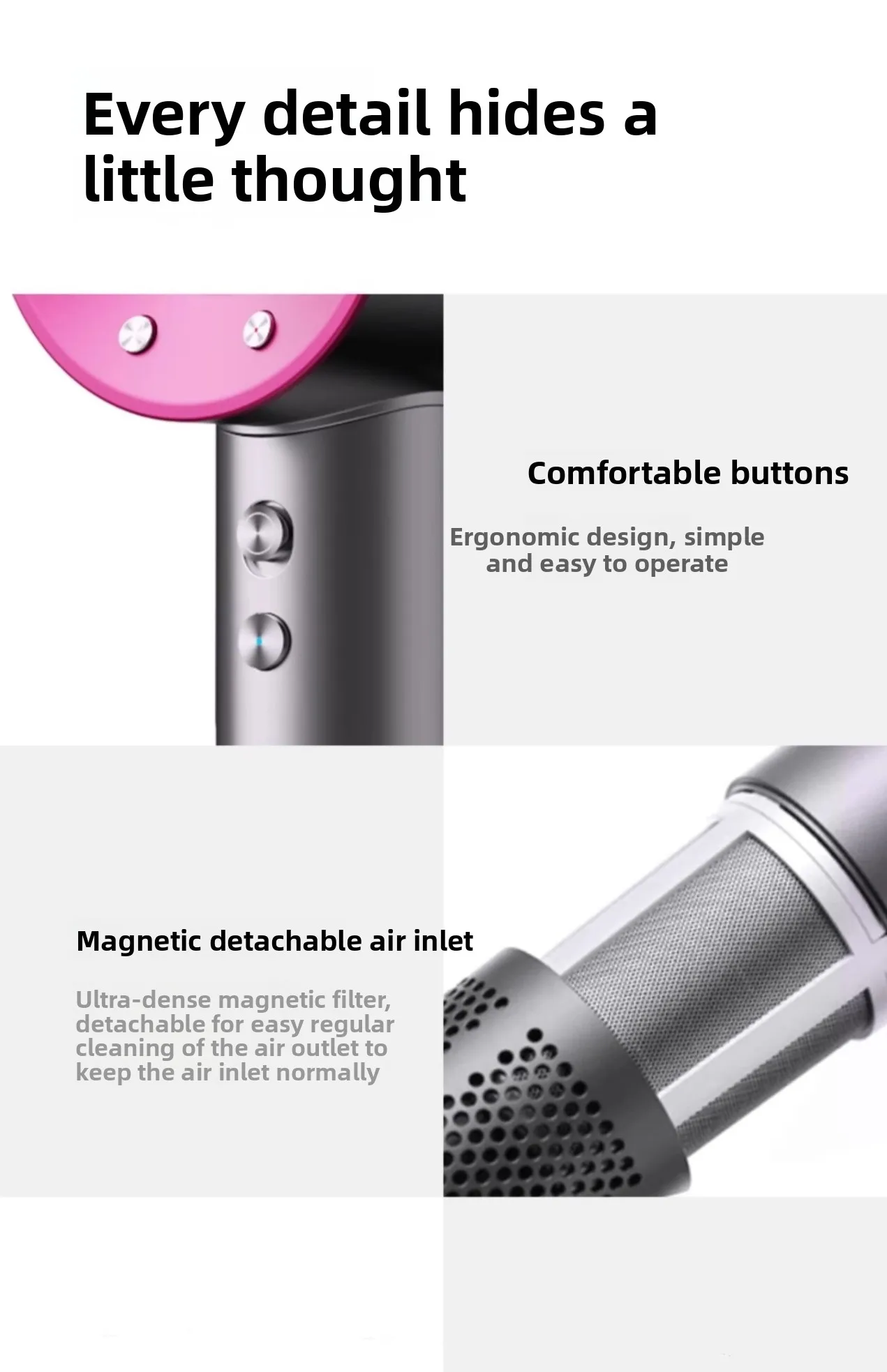 เครื่องเป่าผม ไอออนลบ ดูแลเส้นผม เงียบและแห้งเร็ว ลมแรงในครัวเรือน ไม่ทำลายท่ออากาศ